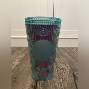 Starbucks Teal Iridescent Wave-Pattern Tumbler 24 oz